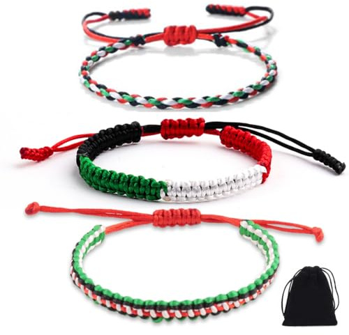 3 Stück Palestine armband palästina armband Geflochtenes Armband mit Palästinensischer Flagge Geeignet Rettung des Gaza Freundschaftsarmbands Unterstützung für Palästina