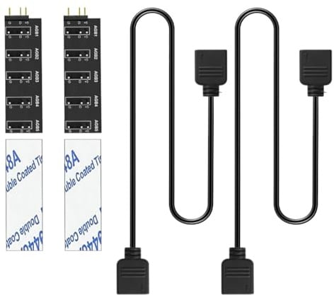 Gebildet 2er-Pack ARGB Lüfter Hub – 1 bis 5 Wege Splitter Stromversorgungskabel für die Kühlung von PC Motherboard Gehäusen – Verlängerungskabel für ATX Computerlüfter