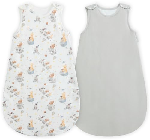 WYTbaby 2er Pack Baby Schlafsack 1.5 Tog Ganzjahresschlafsack | Weich 100% Baumwolle Babyschlafsack Winter für Neugeborene Jungen Mädchen 0-18 Monate
