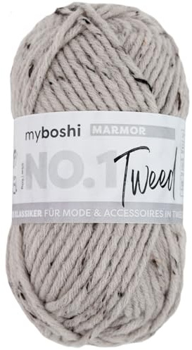 myboshi No.1 Tweed, zum Häkeln und Stricken, Schnellstrickgarn, mulesing-freie Mützenwolle, Strickwolle, Häkelwolle, 50g, Ll 55m Beige (Marmor), 1 Knäuel