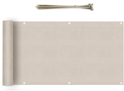 Sekey Balkon Sichtschutz Balkonabdeckung HDPE 220 g/m², 90x500cm, Leicht Transparent Wind- und UV-Schutz Wetterfest, mit Ösen, Nylon Kabelbinder, Taupe