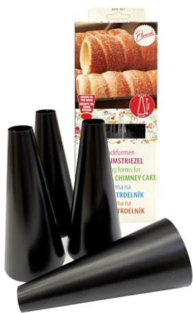 Baumstriezel Formen – 4-teiliges Edelstahl Backform-Set für Trdelník & Chimney Cake | Ø 6 cm, Höhe 14 cm | Backzubehör für Haus & Küche