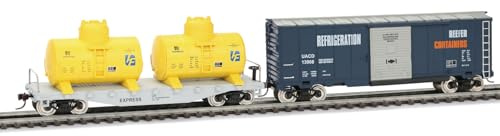 HO Scale Train Freight Car Set with Refrigeration Container and Yellow Tank Cars, 1:87 Scale Model, 12.6 Inch, Ages 14+, No. 95001