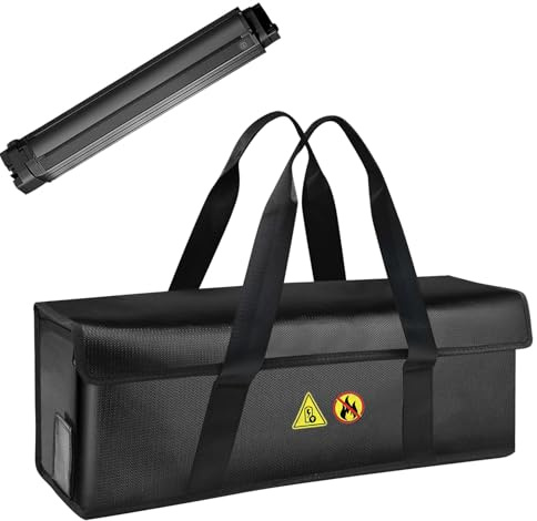 ROADNADO Ebike Battery Bag, Large Lipo Battery Safe Bags Fireproof Waterproof High Temperature 1200 °C Resistant Portable Lipo Safe Bags for Charging and Storage (19.7 x 6.7 x 6in, Handbag)