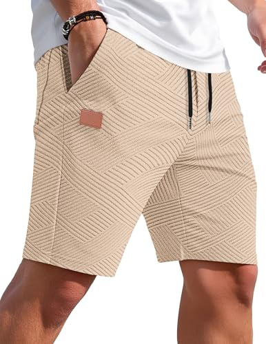 TARAINYA Texture Pantaloncini Uomo Cotone Coulisse Estivi Causal Pantaloni Corti Uomo con Tasche Rosa Albicocca M