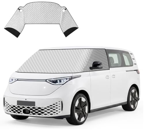Windschutzscheiben Abdeckung Kompatibel mit VW ID Buzz2022-2025, Three layers of high-quality materials-Silberfarbene Außenabdeckung - Wrap Cover Wasserdicht Wetterfest Frontscheibenabdeckung
