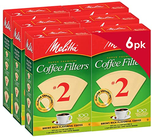 Melitta Cone Coffee Filters, Natural Brown, No. 2, 100-Count Filters (Pack of 6)
