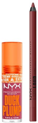 NYX PROFESSIONAL MAKEUP – Duo Laque à Lèvres Duck Plump Repulpante Hautement Pigmentée À l'Huile de Gingembre Sticke A Rose + Crayon à Lèvres Line Loud Ten Out of Ten