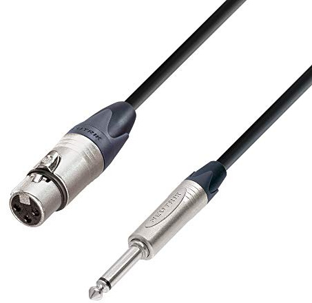 Adam Hall Cables 5 STAR MFP 1000 - Mikrofonkabel, Neutrik 3-Pol XLR female auf 6,3mm Klinkenstecker mono, schwarz, 10m