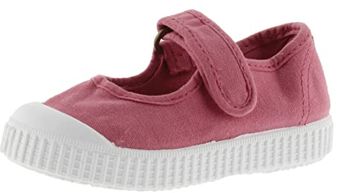 victoria Unisex 1915 Dyed Canvas Mary Janes DREC & Hook-and-Loop Strap & Reinforced Toe 136605 for Kids FRAMBUESA 34