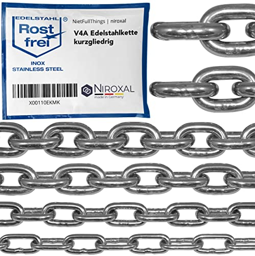 5 meter 5mm starke Absperrkette Meterware V4A Kette Edelstahl kurzgliedrig am Stück Stahlkette A4 DIN 56856 Edelstahl Kette Metall DIN 766 rostfreie Gliederkette Edelstahlketten 5m
