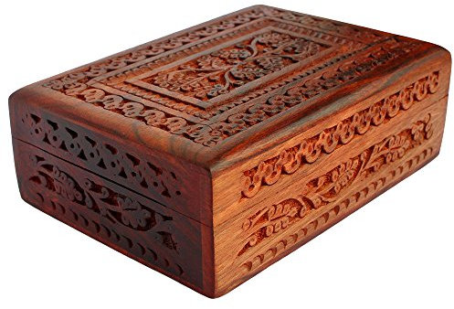 ITOS365 Boîte à Bijoux en Bois Faite Main avec Incrustation en Laiton pour Femme 17,8 x 12,7 cm