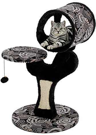 MidWest Homes for Pets Salvador - Juguete para gatos con rascador incorporado en sisal y espacio abierto para descanso, tamaño pequeño, modelo 138S-BK, estampado blanco y negro