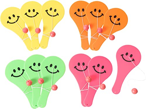 Amscan INT390578 - Paddleballs, 12 Stück, Größe 12,1 x 5,5 cm, Spiel, Mitgebsel, 3 Jahre to 99 Jahre