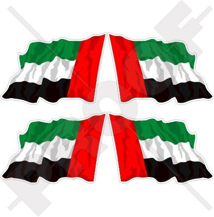 Waving Flag Vereinigte Arabische Emirate UAE Dubai, Abu Dhabi 5,1 cm (50 mm) Vinyl bumper-helmet Sticker, Aufkleber X4