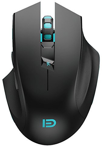 Forter i720 Mouse wireless silenzioso, ergonomico, silenzioso, per giochi e uso generico, 2 pulsanti laterali/2400 DPI, nero