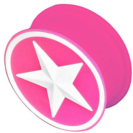 viva-adorno 1 Stück Flesh Plug Tunnel Ohr Piercing Silikon flexibel Stern Größe 4-26mm Z156, 9 pink/weiß Z205, Gr. 16mm
