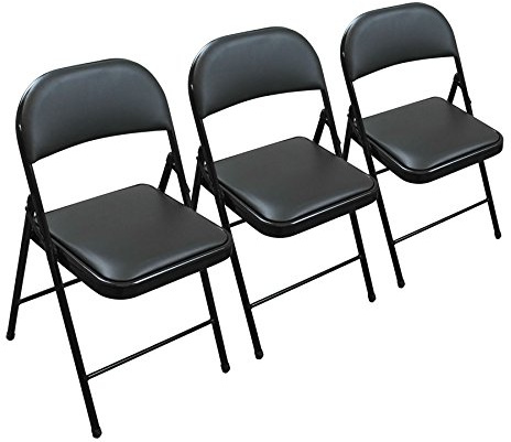 TekBox Folding Faux Leather Chair - Steel Event & Desk Seating (3, Black) | Made from steel with padded seat, Seat height 42cm, Weight 3.5kg each