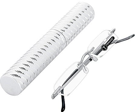 TERAISE Upgrade Lightweight Reading Glasses Frameless Readers clear lens for Men and Women w/Pen Clip Tube Case(2.5x)