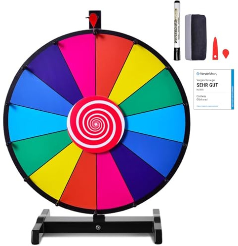 COSTWAY Roue de la Fortune 24 Pouces Dia.60 CM avec 14 Emplacements Effaçable à Sec et Stylo, Roue de Loterie Jeu de Fortune pour Fête Bistrot…