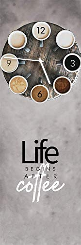 Wanduhr Life Coffee - lautlose Uhr aus Glas Made in EU - Glasuhr inklusive Wandaufhängung - Wanduhr ohne Tickgeräusche mit Metallzeiger - Kaffee Küchenuhr rechteckig Küche lautlos Grau - 20 x 60 cm