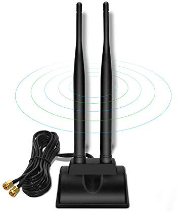 Ziyituod Antena WiFi Externa 2.4G / 5.8G Base Magnética de Doble Frecuencia 6dBi con Adaptador RP-SMA Cable de Extensión 2m Compatible para Cámara WiFi, Tarjeta PCIe WiFi (ZYT-6dBi)