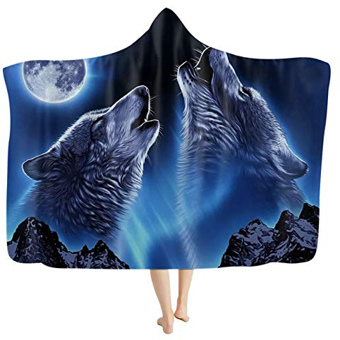 Little Poor 3D Wolf Kuscheldecke, Pelzdecke Plüschdecke Printdesign Couchdecke Mikrofaser Tier Tagesdecke Sherpa Wearable Decke Stranddecke für Erwachsene Kind,B,130 * 150cm