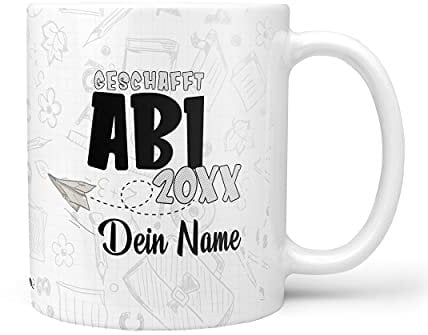 Sunnywall® Tasse Abi-Tasse Abi 20XX - Wähle dein Jahr und Namen zum erfolgreichen Abitur inkl. Geschenkkarte Weiss