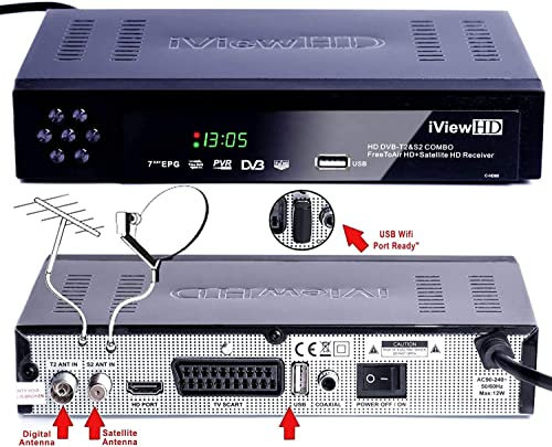 iView-HD FULL HD COMBO Freeview HD + Satellite Receiver Compatible for FreeSat and Sky Dish Records by a USB Memory stick.