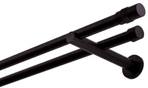Bastone per tende nero, 400 cm, 2 binari, 19 mm, in metallo, fissaggio a parete, cilindro