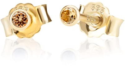NKlaus Paar 2,0mm 585 Gelb Gold 14 Karat Ohrstecker Kristall Zirkonia Champagne Butterfly Verschluss Damen Mädchen 10990