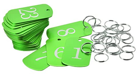 sourcing map Aluminium-Metall-Schlüsselanhänger, 1-25, Nummernschild, ID-Tag mit Ring, 5 x 3 cm, Grün, rechteckig, blanko, für Dekoration, 25 Stück