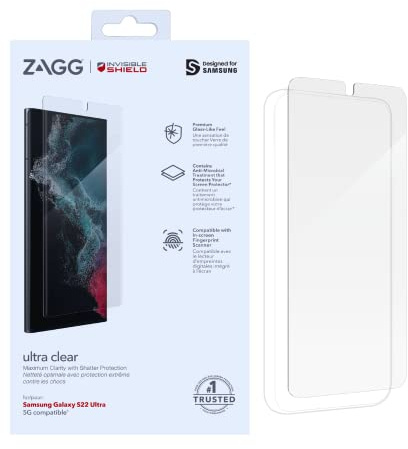 ZAGG InvisibleShield Ultra Clear Schutzhülle für Samsung Galaxy S22 Ultra - Aufprallschutz, berührungsempfindlich, einfache Anwendung, vollständige Abdeckung