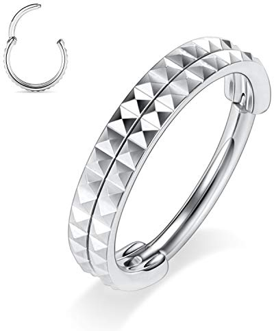 AROWRO Knorpelohrring Hoop Segmentohrringe Doppelt gestapelt Pyramide 16G Nasenringe Septum Schmuck Septum Clicker 316L Chirurgenstahl Helix Nase Daith Piercing Schmuck Lappenohrringe 8mm Silber