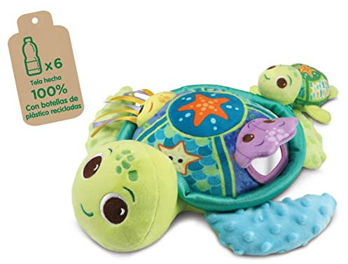 VTech - ECO Tortuga y su bebé, Peluche texturas y sensaciones, Tela fabricada botellas recicladas, juguete para bebés +3 meses, versión española