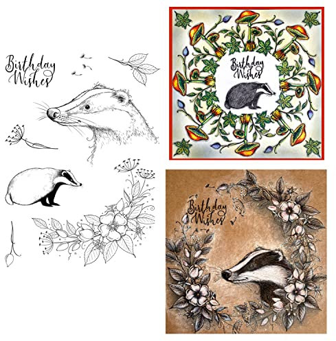 Stempel mit Bär, Blumen, Wünschen, Wort, transparent, für Bastelarbeiten, Scrapbooking, Papierbasteln, Kunstbedarf, handgefertigt