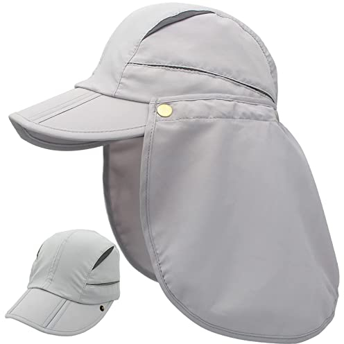 Huakunda Mädchen Sonnenhut Hut mit Nackenschutz Abnehmbarer Mehrzweck Sommer Sonnenschutz Atmungsaktiv Schnell Trocknen UV-Schutz (beige,S)