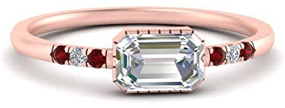 55Carat Art Deco Ost West Ring Rosengoldbeschichtet Erstellter Rubin Smaragdform Vintage Verlobungsringe Lünetteneinstellung Größe 63 Leichte Ornament-Geschenk