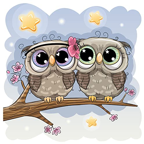 Wandtattoo Tiere bunt für Kinder Wandbild Tiermotiv für Kinderzimmer Babyzimmer Spielzimmer Dekor Wandsticker Aufkleber selbstklebend Mädchen Junge YX039 (Ohne Wunschname, 03 Eulen)