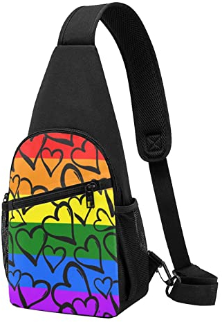 Kleiner Schulter-Rucksack, glitzernd, abstraktes Diamant-Kristallmuster, bedruckt, Umhängetasche, Brusttasche für Herren, Gay Pride Regenbogen-Muster, Einheitsgröße, Wanderrucksack
