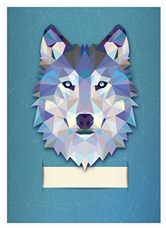 Kartenkaufrausch 8x Starke Wildtier DIN A5 Schulhefte, Schreibhefte mit polygonalem Wolf in hellblau Lineatur 6 (blanko Heft)