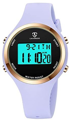 aswan watch Montre Digitale Femme avec Chronomètre, Eclairage, Alarme, Calendrier-Montres Sport avec Bracelet en Silicone