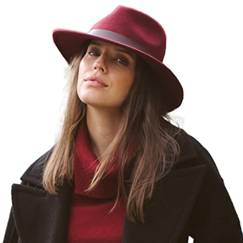 House of Ord Cape Town Blake Fedora Filzhut Damen 100% Wollfilzhut Herren Winterhut Herbst Hut UV-Schutz - Größe: XL/61cm Farbe: Rot