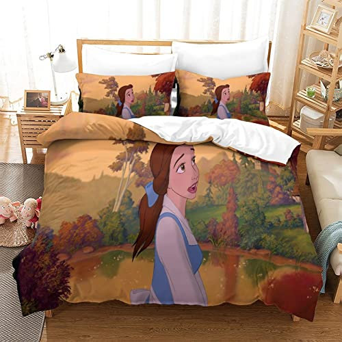 Die Schöne und das Biest Bettwäsche Bettbezug 135x200 cm Bettwäsche Set mit Reißverschluss und Kissenbezug Jugendliche Kinder Erwachsene Bettbezüge Bequem Hypoallergenic Mikrofaser
