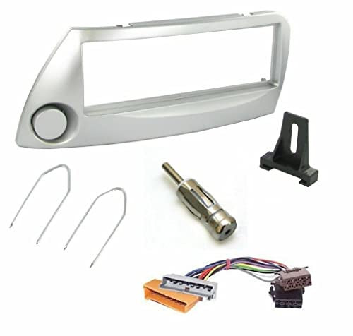 STEREO CD RADIO SINGLE DIN FASCIA FACIA SURROUND SILVER ISO WIRING HARNESS & AERIAL ADAPTOR REMOVAL KEYS FITTING KIT FOR FORD KA 1996 ONWARD