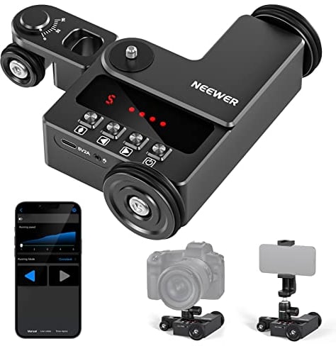 NEEWER Dolly Motorizzato per Fotocamera,Controllo App per Telefono iOS/Android,Testa Sferica,Slider da Tavolo Ultra Silenzioso,5 Velocità/Modalità Video/Fotografia Timelapse,Carico Max 3kg,DL200