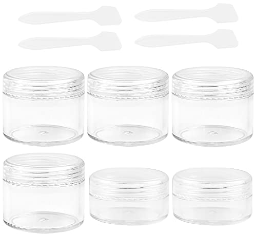 Zngou 6pcs Travel Bottles Pots: Clear Plastic Round Jars with Lids, 4x20ml, 2x10ml, 4xSpoons for Toiletries & Makeup
