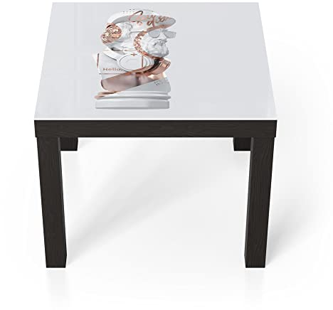 DEQORI Glastisch | schwarz klein 55x55 cm | Motiv Antike Büste aufgepeppt | ausgefallener Beistelltisch aus Glas | Hochglanz Couchtisch fürs Wohnzimmer | moderner Couch Tisch mit Design