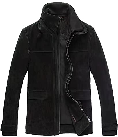 FLAVOR Giacca classica da uomo in pelle con cappotto invernale in pelle scamosciata con colletto rimovibile (Nero, L)
