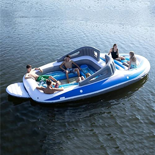 LANGWEI Îlot Flottant Gonflable, Flotteur De Piscine Gonflable pour 6 Personnes, Lit De Bateau Flottant À l'eau, Flotteurs De Quai De Rangée Salon De Repos Flottant pour Adultes